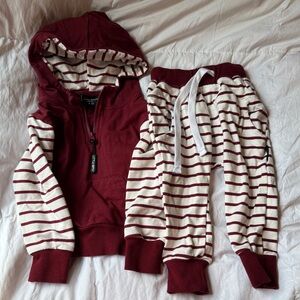 Little Bipsy Burgundy and Cream Striped Hoodie Set